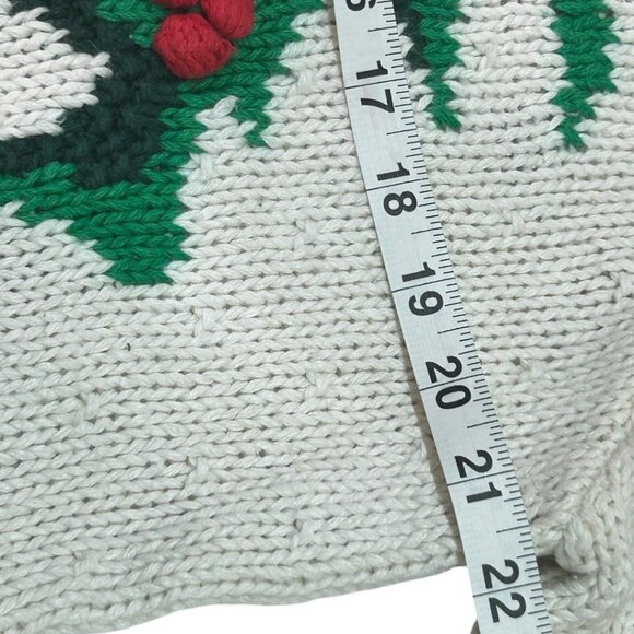 Vintage Bechamel White Christmas Sweater Red Bow Holly Lace Collar - Size Large - Picture 5 of 7